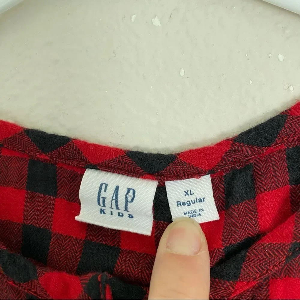 Gap Embroidered red Christmas Plaid button up ruffle shirt Dress girls XL